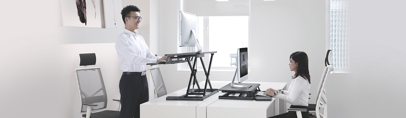 Gas Spring Sit-Stand Desk Converter with Large Keyboard Tray Deck DWS28 Series