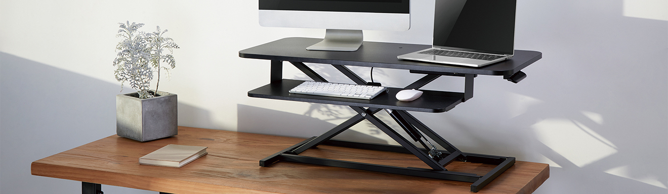 Gas Spring Sit-Stand Desk Converters with Compact Keyboard Tray Deck DWS30 Series