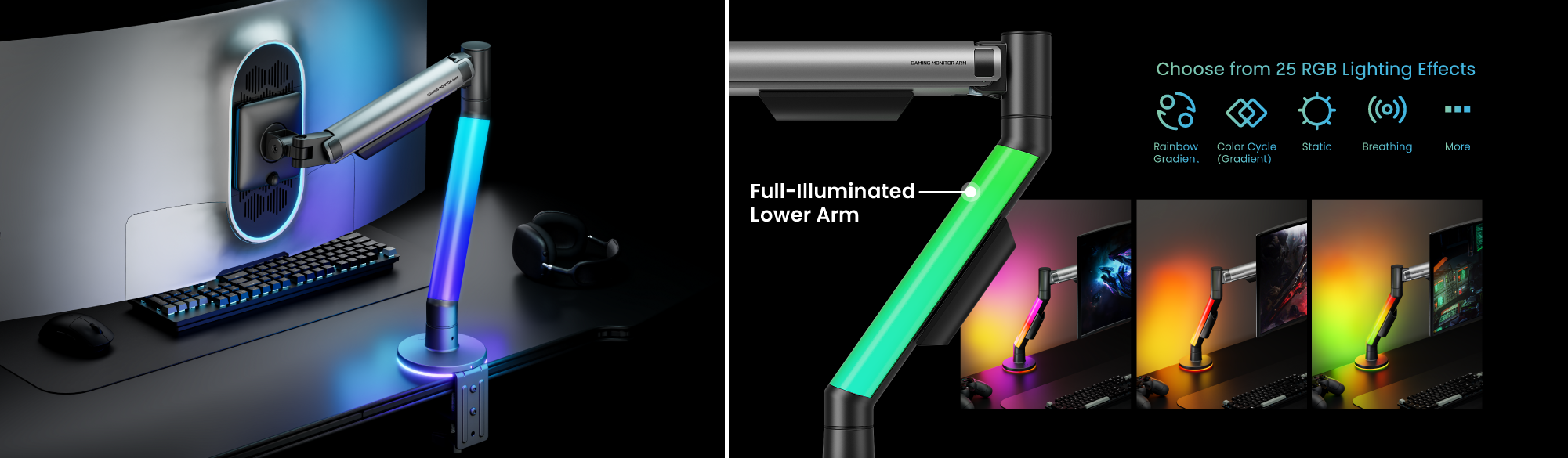 EVERGLOW Gas Spring Monitor Arms with RGB Lighting LDT119 Series