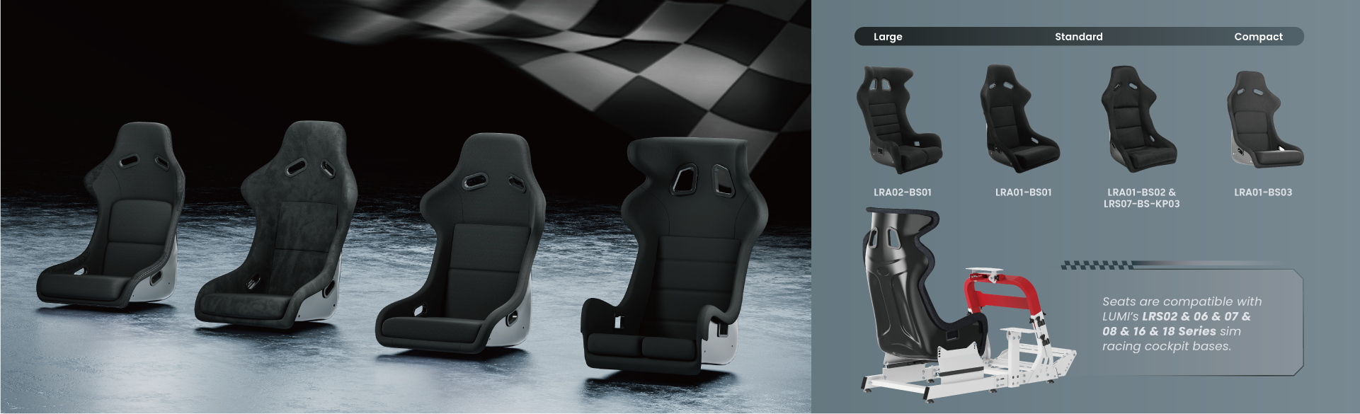 Multi-Sized Seats for Sim Racing Cockpit Bases LRA01 Series & LRA02-BS01 & LRS07-BS-KP03