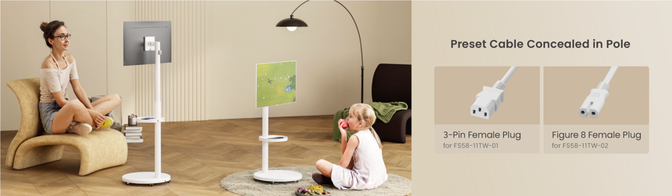 Height Adjustable Mobile Gas Spring Display Floor Stands FS58-11TW Series