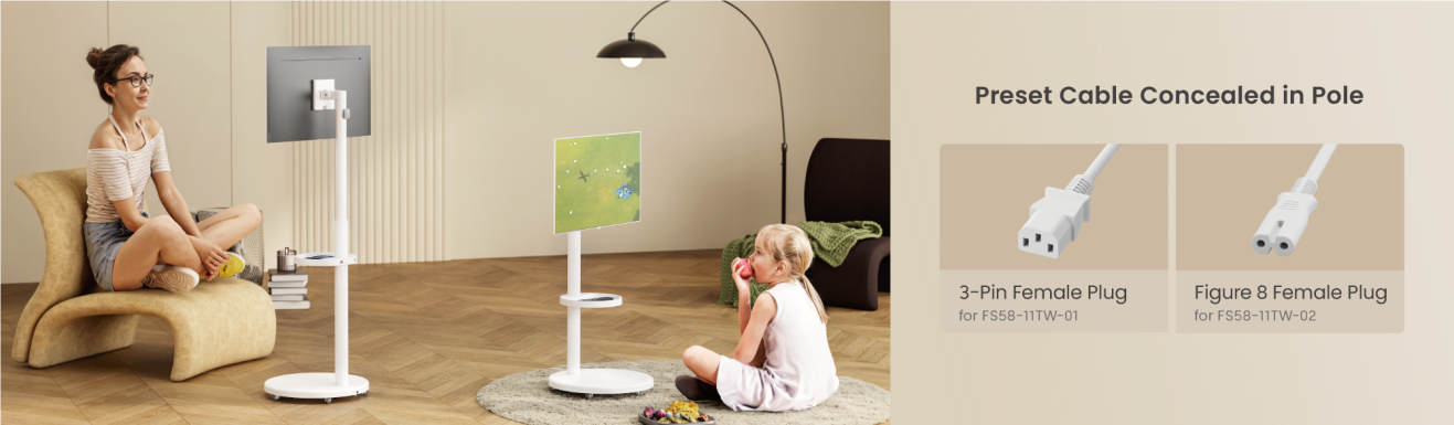 Height Adjustable Mobile Gas Spring Display Floor Stands FS58-11TW Series